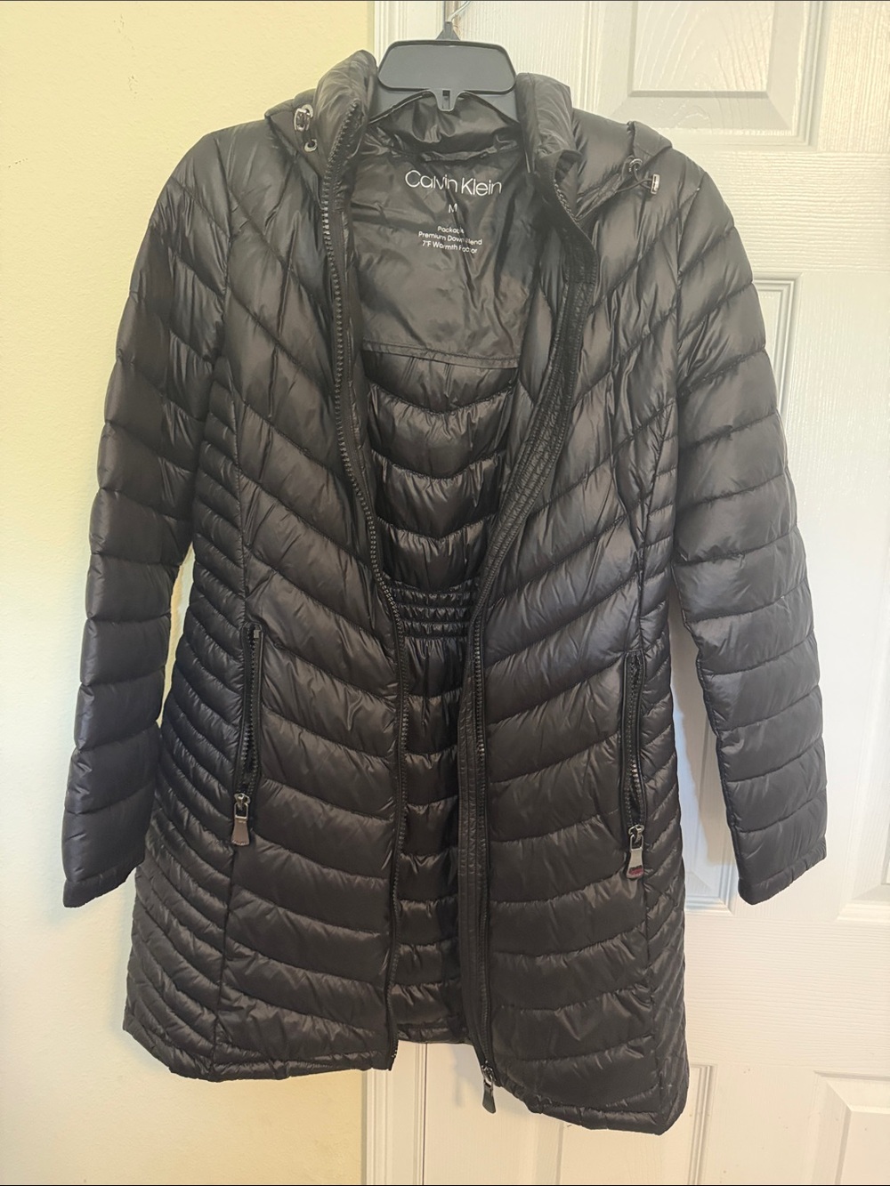 Calvin Klein Women's Black Long Quilted Puffer Coat with Hood